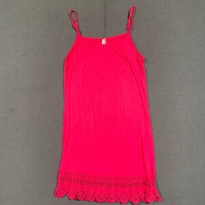 Hot Pink Crochet Trim Sleeveless‎ Tank Dress Coverup Womens XL